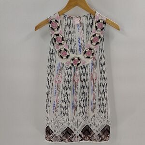 Nolita Size Small Embroidered Blouse Tie Back Pink Black Blue Brown Sleeveless